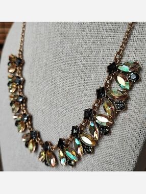 J. Crew Statement Necklace Canary Yellow Iridescent Marquis Smoke Stones Glassy